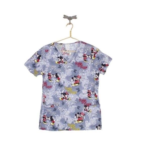 Disney Tops - Disney Gray Paisley Minnie Mouse Graphic Cotton Scrub Top Size Small